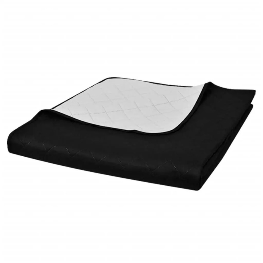 vidaXL Zweiseitige Tagesdecke aus Mikrofaser gesteppt in Schwarz und Weiß, B/B: 170 x 210 cm - Bild 2