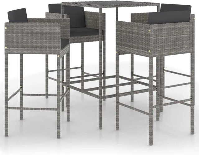 vidaXL 5-tlg Gartenbar-Set aus Poly Rattan mit Kissen in Grau Modell 21 - Bild 1