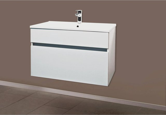 Sanotechnik Waschbeckenunterschrank Weiß mit Soft-Close-Türen und Regalfächern, Breite: 79,6 cm, Tiefe: 46,0 cm, Höhe: 60,0 cm - Bild 1
