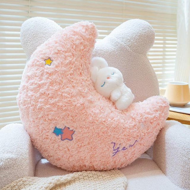 Yiran Toy Kawaii Plüschkissen Hase mit Stern und Mond in Pink, Durchmesser: 45 cm - Bild 1