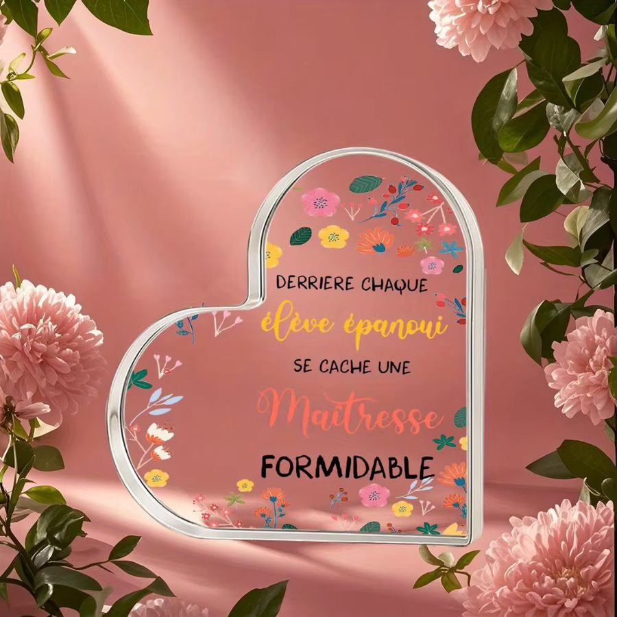 CIFBUY Zweisprachiges Holzschild Merci als Tischdekoration für das Klassenzimmer mit floralem Herzdesign in Mehrfarbig - Bild 2