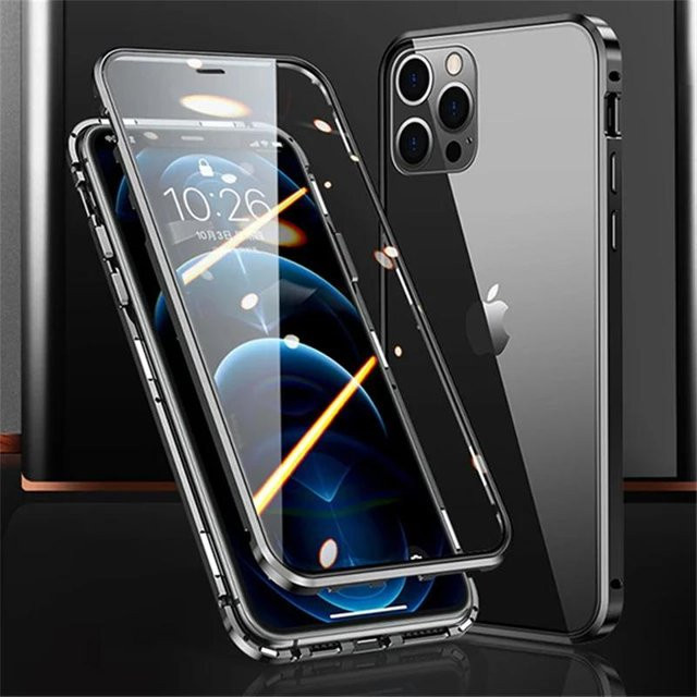Razzle 360 Magnetische Metallhülle für iPhone 13 Pro Max aus gehärtetem Glas in Transparent, Schwarz oder Silber - Bild 1