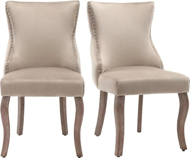 Aosom 2er Set Esszimmerstühle aus Samt in Beige mit Knopfheftung und Metallnieten, B/T/H: 50 x 52 x 91 cm - Bild 1