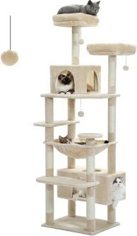 Pawz Road Großer Katzenbaum mit Hängematte und Höhle in Beige, Höhe: 184 cm - Bild 1