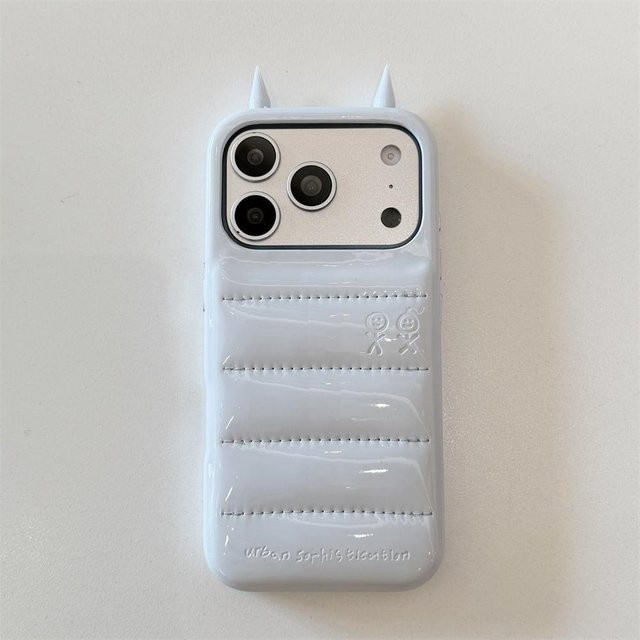 Market-5 Handyhülle mit 3D Teufelshörnern aus PU-Leder für iPhone 16 15 14 Pro Max 13 in Rosa Weiß - Bild 1