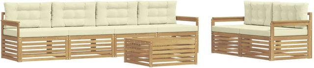 vidaXL Outdoor-Sofagarnitur 7-teilig aus Akazienholz mit Kissen in Weiß und Beige aus UV-beständigem Polyester - Bild 1