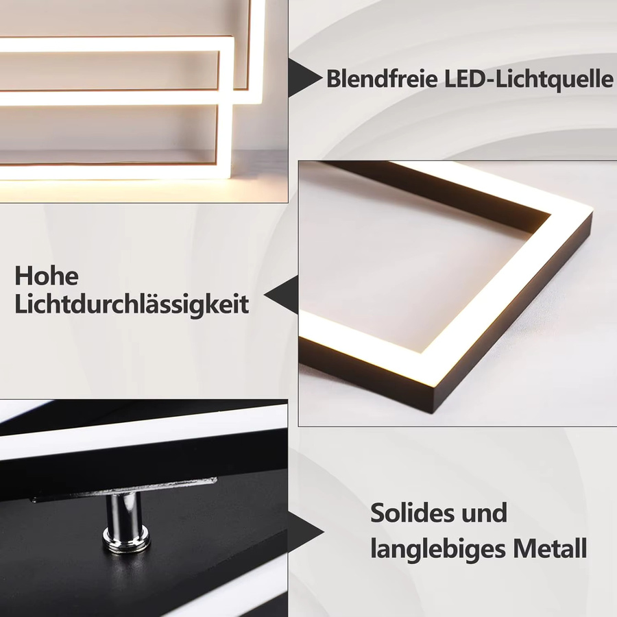 Moderne LED Deckenlampe von Nettlife in Schwarz, 36W dimmbar mit Fernbedienung für Wohnzimmer, Küche und Schlafzimmer - Bild 4