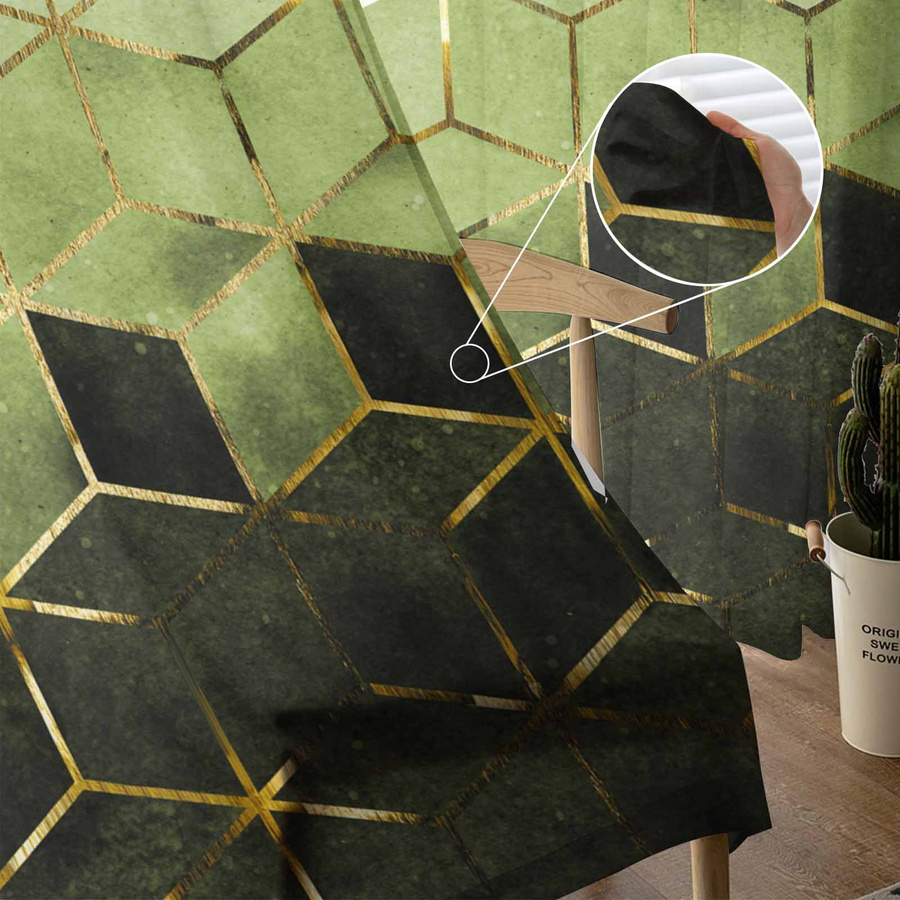 Transparente Tüll-Voile-Vorhänge mit grünem geometrischem Marmor-Design von Household supplies MH, Breite: 135 cm, Höhe: 137 cm - Bild 2