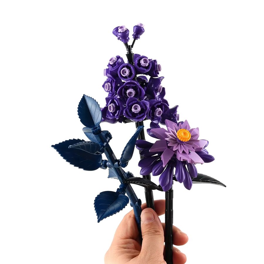 wishiot MOC Bausteine Künstliches Rosenbouquet Lila Multicolor DIY Blumen-Dekor Set - Bild 3