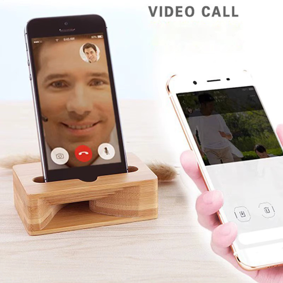 Holz Telefon Lautsprecher Verstärker Desktop Natürlicher Handy Ständer und Musik Audio Player in Braun - Bild 2