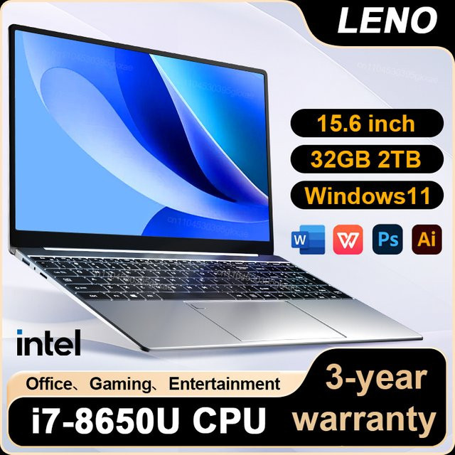 Lenovo Laptop mit 15,6 Zoll Display, Windows 11, Intel Core i7 8650U, 32 GB RAM, 2 TB Speicher, Silber - Bild 1
