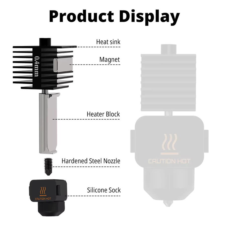 Bambu Lab Hotend-Kit High Flow mit gehärtetem Stahl Düsen in 0,2/0,4/0,6/0,8 mm für A1 und A1 Mini, Schwarz - Bild 3
