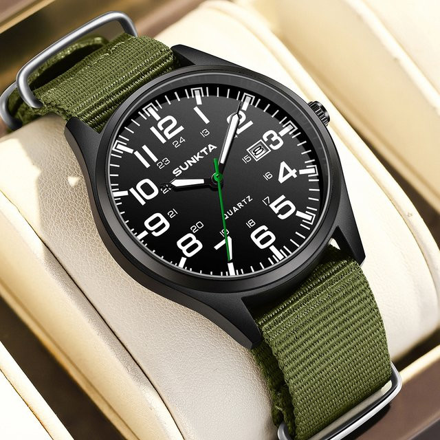 SUNKTA Armbanduhr Quarz, Edelstahl, Textil/NATO, Schwarz, Herren - Bild 1
