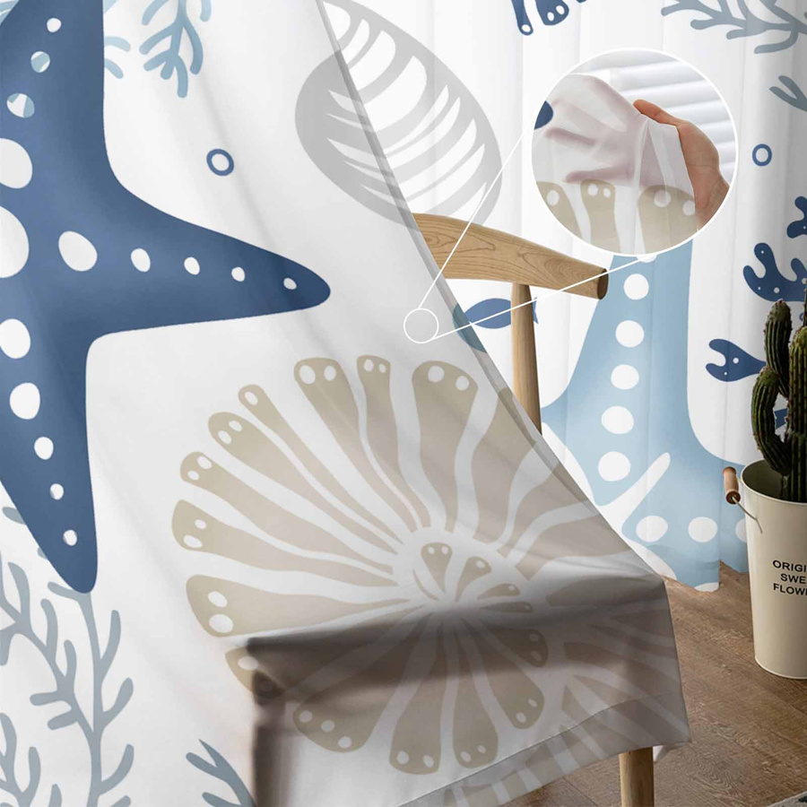 Transparente Tüll-Voile-Gardine mit Meeresorganismen für Wohnzimmer und Küche, Farbe: Transparent, B: 135 cm, H: 115 cm - Bild 2