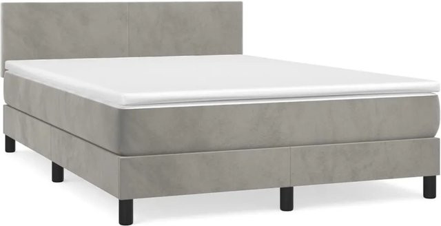 vidaXL Boxspringbett mit Matratze in Hellgrau aus Samt, B/T/H: 140 x 190 cm - Bild 1