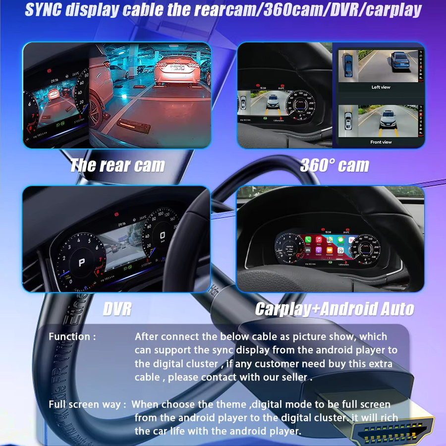 Navidigital Virtuelles Cockpit Dashboard für Audi A6 C7 und A7 2012-2018, 12,3 Zoll LCD-Panel mit Carplay und HDMI, Schwarz - Bild 3