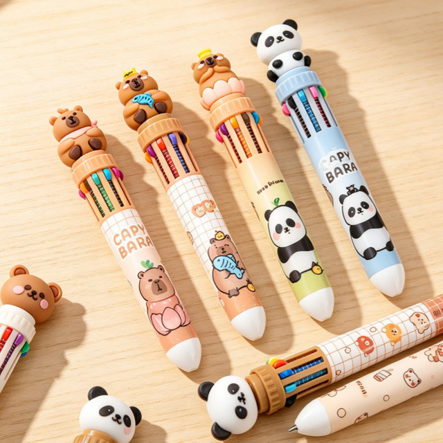 Capybara 10-Farben-Kugelschreiber mit niedlichem Cartoon-Druckknopf-Design, Mehrfarbstift für Schüler mit glatter Tinte, Multicolour - Bild 1