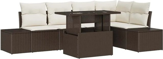 vidaXL Garten-Sofa-Set 6-teilig in Braun mit Kissen, U-Form aus Poly-Rattan und Metallrahmen für Garten, Terrasse oder Balkon - Bild 1