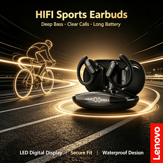 Lenovo XT80 TWS Ohrbügel-Sportkopfhörer kabellose Bluetooth-Headsets mit HiFi-Stereo und LED-Leistungsanzeige - Bild 1