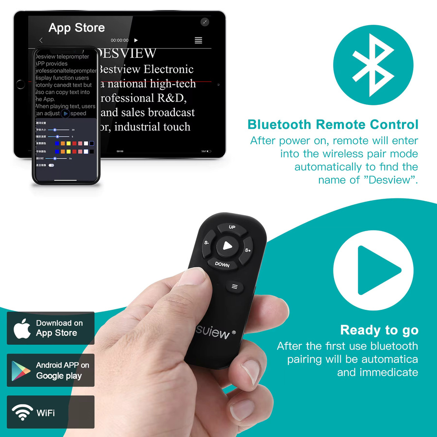 Desview Bluetooth-Fernbedienung für Teleprompter in Schwarz, kompatibel mit iOS und Android Smartphones sowie Tablets, inklusive Teleprompter-App - Bild 3