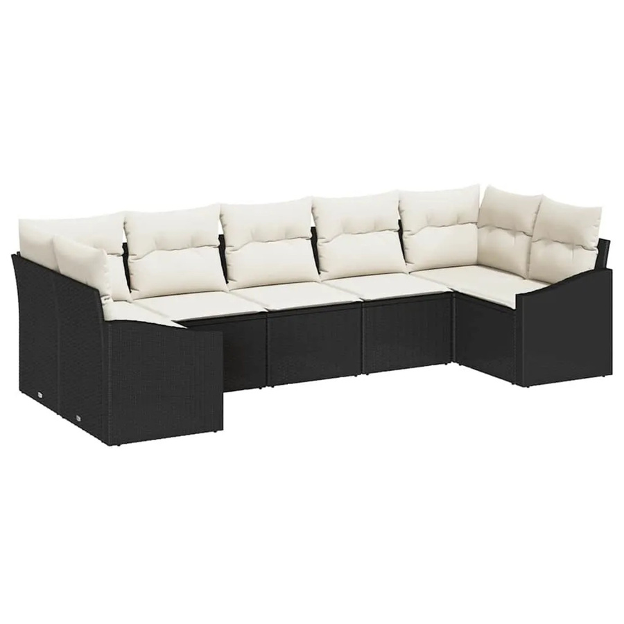 vidaXL Garten-Sofa-Set 7-teilig aus Poly-Rattan in Schwarz und Beige mit Polstern und L-Form - Bild 2