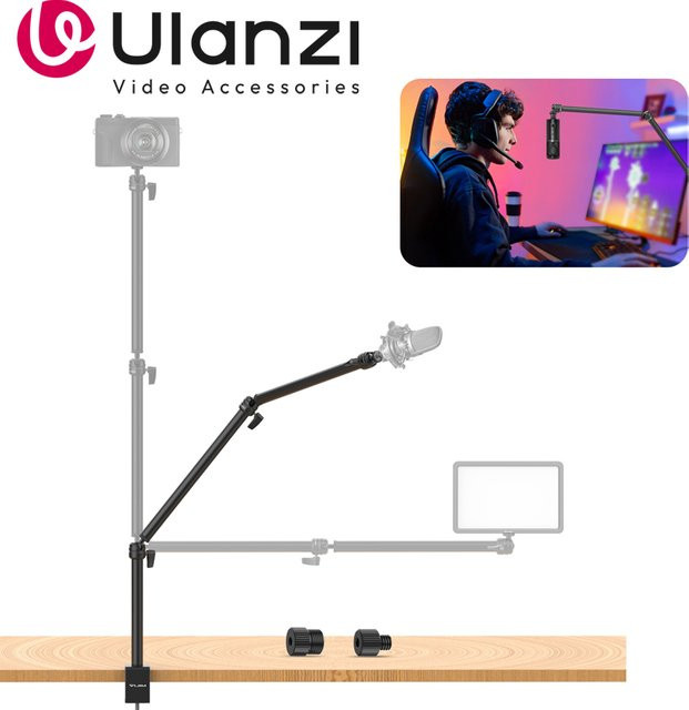 Ulanzi LS08 Flexible Overhead-Kamerahalterung in Schwarz für Schreibtisch, Webcam-Ständer und Mikrofonarm für Tischfotografie und Videografie - Bild 1