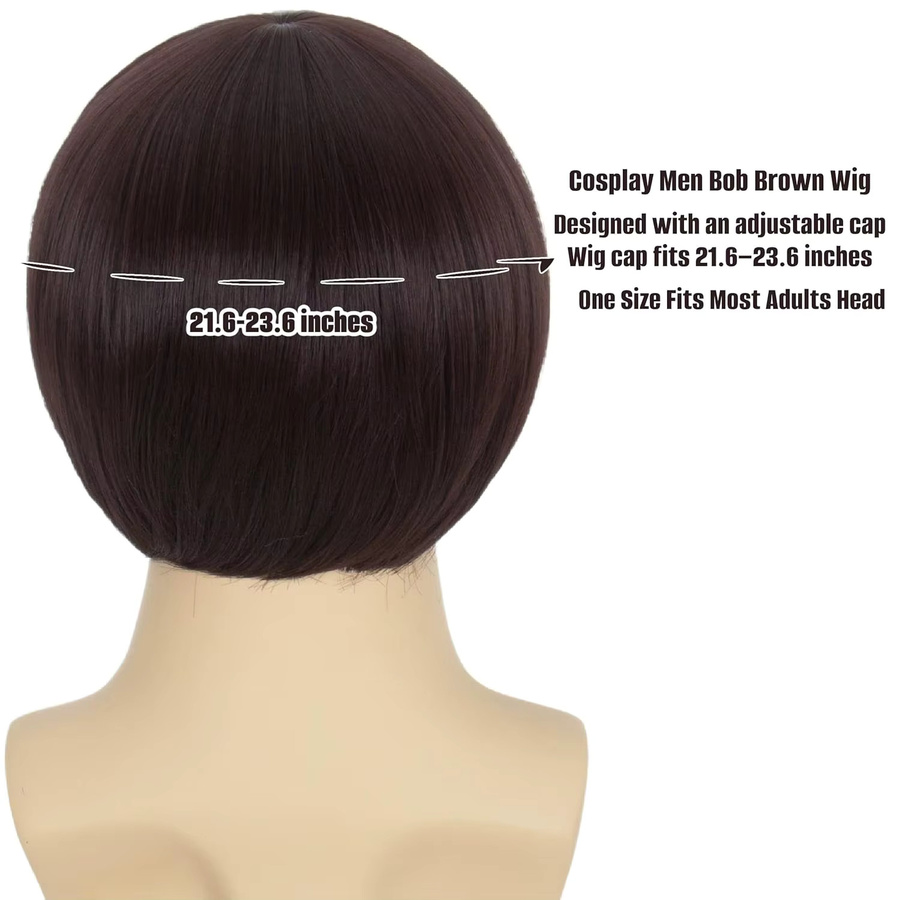 Yan Dream Perücke, Herren, braun, kurzer Bowl Cut mit Pony - Bild 2