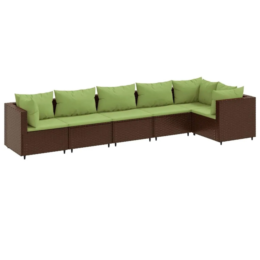 vidaXL 6-tlg Garten-Lounge-Set in L-Form aus braunem Poly-Rattan mit Kissen und pulverbeschichtetem Stahlgestell - Bild 2