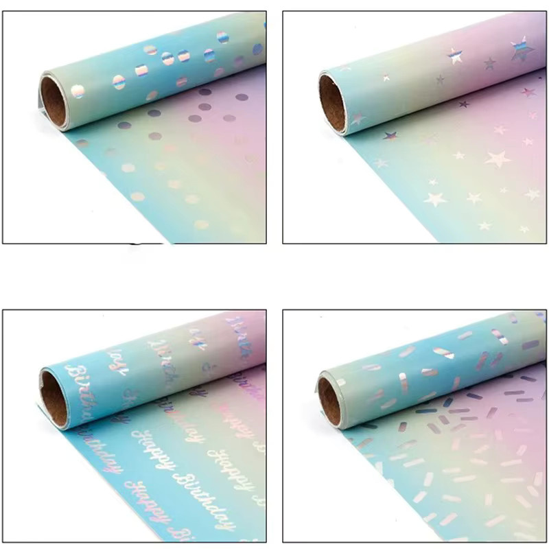 Geschenkpapierrolle mit Laser-Regenbogen-Punkten und Sternen-Design, Mehrfarbig, Breite: 43 cm, Länge: 300 cm - Bild 3