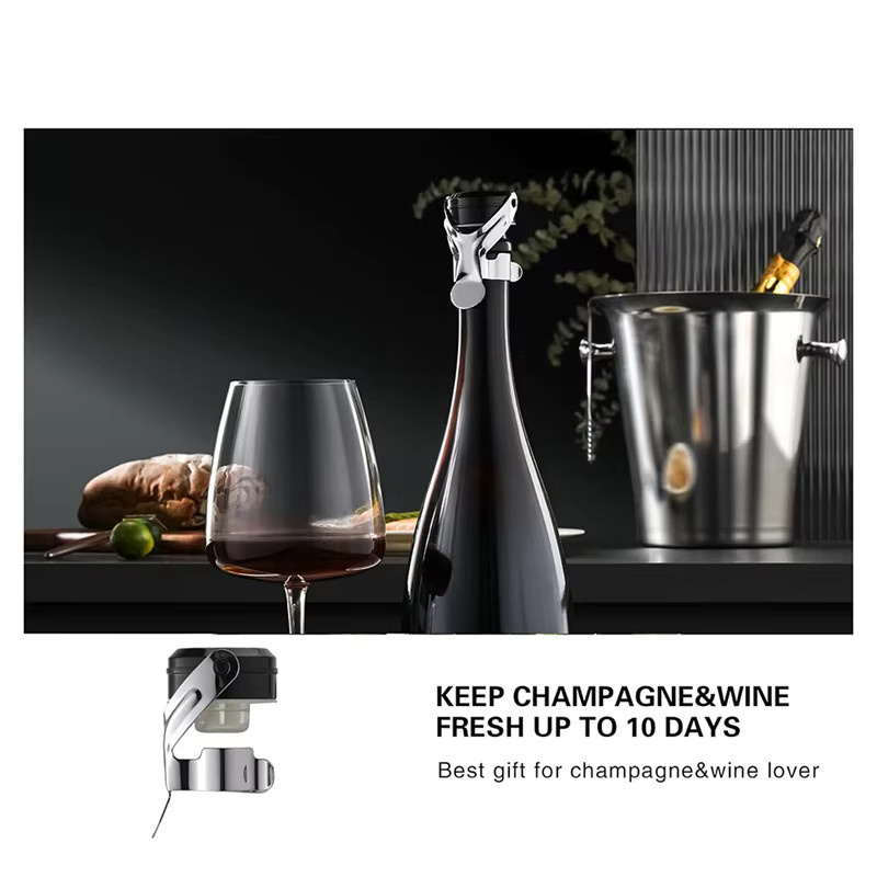 4er-Set XLSXVZ Flaschenverschlüsse aus Edelstahl für Champagner und Wein, auslaufsicher und wiederverwendbar, Silber und Schwarz - Bild 2