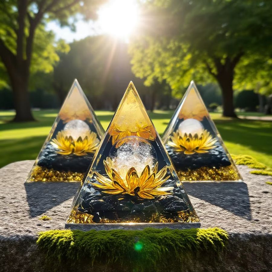 Lotusleben Orgon-Pyramide aus natürlichem Quarz und Obsidian als dekorative Energieskulptur in Blumenform - Bild 4