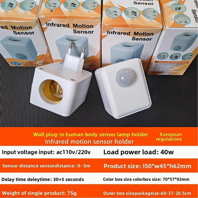 YJMP Super Lighting E27 LED-Lampenfassung mit PIR Bewegungssensor in Weiß - Bild 1