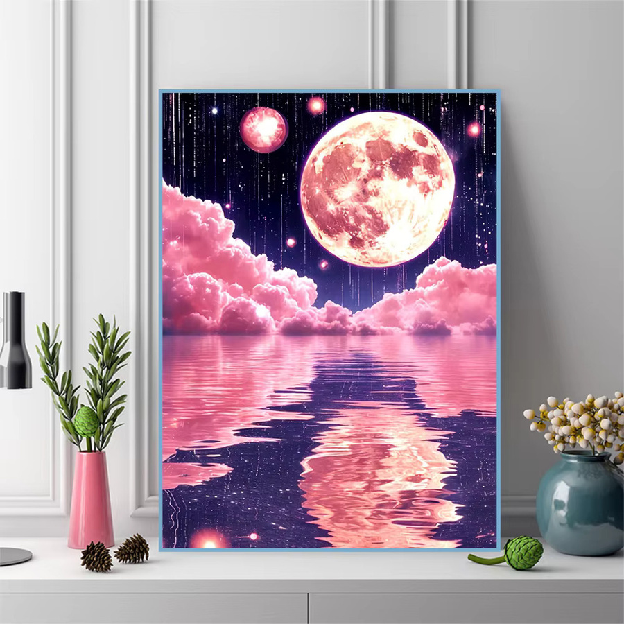 EverShine Diamantmosaik Set Mond und Wolken Landschaft als Strass Malerei mit Bohrer für Handarbeit und Hobby - Bild 3