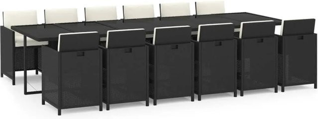 vidaXL 13-teilige Garten-Essgruppe aus Poly Rattan mit Kissen und Hartglas in Schwarz - Bild 1