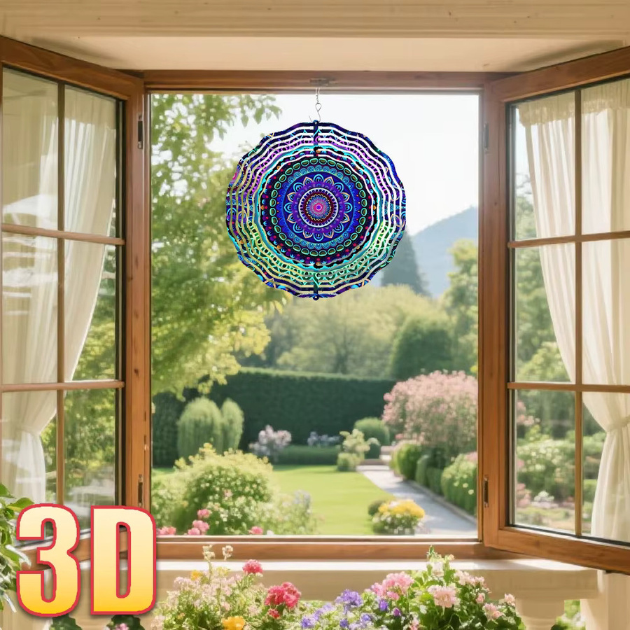 CIFBUY 3D-Windfahne Mandala als bunte Hängedekoration aus Metall für Garten und Terrasse, rotierend und geometrisch in Multicolour - Bild 3