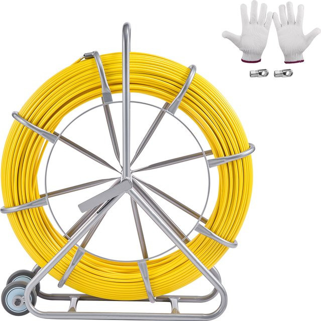SucceBuy Glasfaser Einzugshilfe Fish Tape, gelb, 200 m (656 ft), 8 mm (5/16 in) Durchmesser, nicht-leitender Kabelzugstab für Wände und Elektroinstallationen - Bild 1