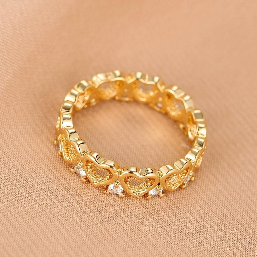 Bamos Fingerringe Hohle Herzen, Kupfer, Gold, Zirkonia, Damen - Bild 2