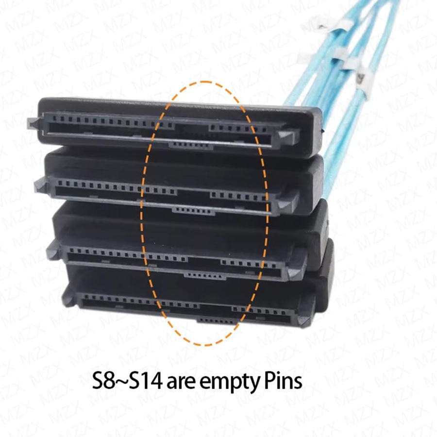MZX Mini-SAS zu SAS Adapter Kabel SFF-8643 auf 4x SFF-8482 mit 29-Pin SATA-Stromanschluss, Schwarz, Länge: 50 cm - Bild 3