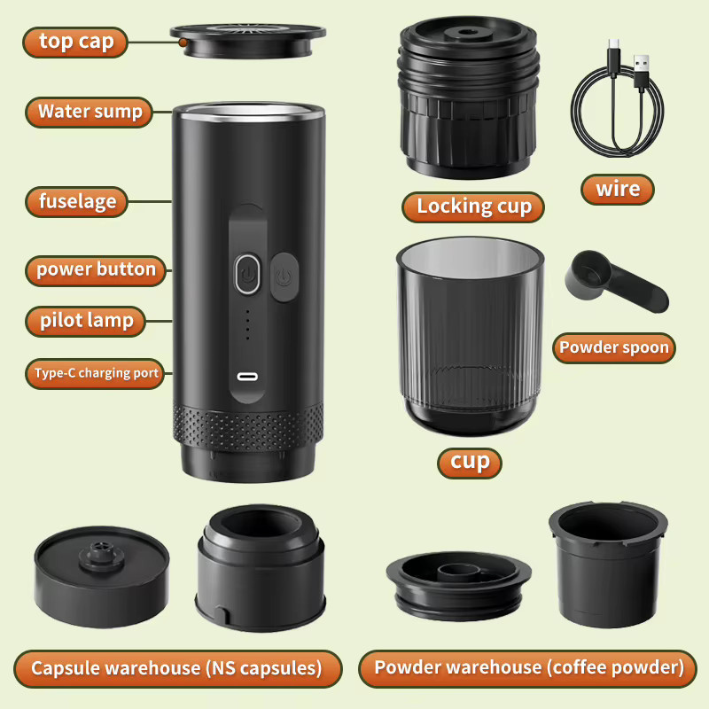 BALASHOV 2-in-1 Elektrische Espressomaschine Schwarz, Tragbare Kaffeemaschine für Kapseln und Pulver für Auto, Camping und Reisen - Bild 5