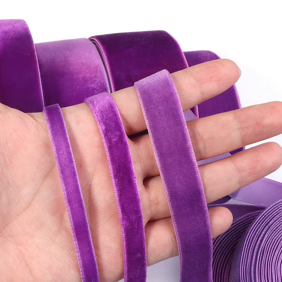 Lila Samtbänder mit einseitiger Beflockung für DIY-Geschenke und Weihnachtsdekoration, 5–10 Yards pro Rolle - Bild 6