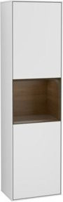V&B Hochschrank Finion Wandhängend in Walnuss mit weißem Lack, B: 41,8 cm, H: 151,6 cm, mit LED-Beleuchtung und Glasfachböden - Bild 1