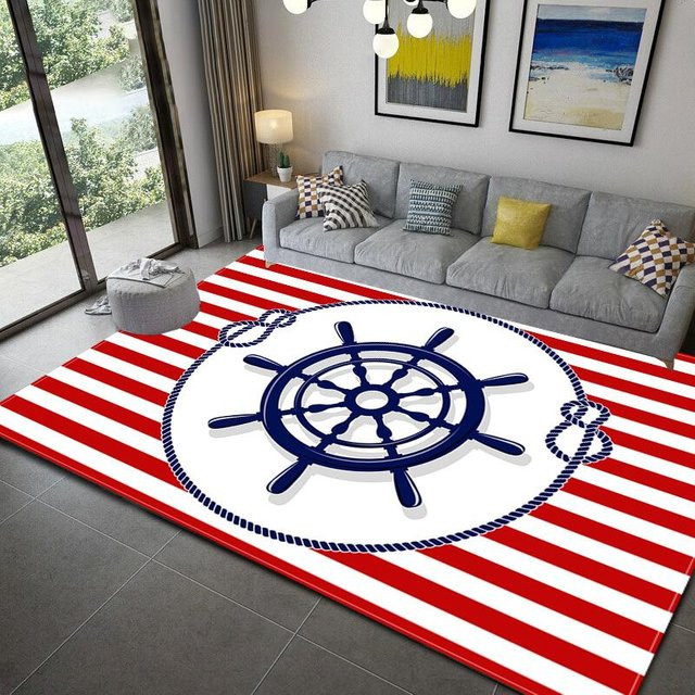 Lodestar Bereichsteppich Marineblau Gestreift mit Ozean-Motiv, rutschfest und wasserdicht, B/H: 60 x 40 cm - Bild 1