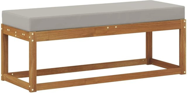 vidaXL Hocker Bank aus Akazienholz mit Kissen in Natur und Hellgrau, B/T/H: 115 x 43 x 37 cm - Bild 1