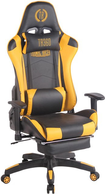 TPFLiving Racing Gaming Bürostuhl Turbine mit Fußablage und Kopfstütze, Schwarz/Gelb, Kunstleder - Bild 1