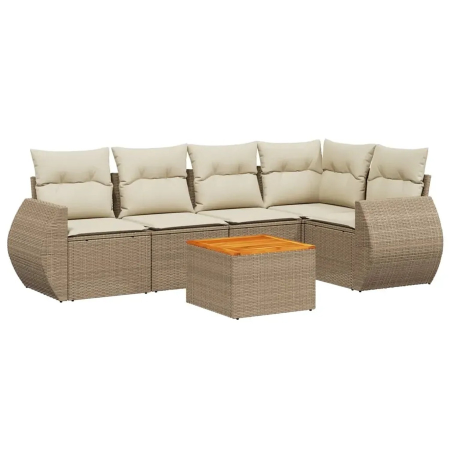 vidaXL 6-teilige Garten-Sofagarnitur aus Poly-Rattan und Akazienholz in Beige und Cremeweiß - Bild 2
