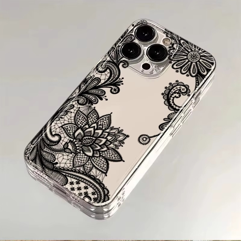 Schwarze Handyhülle mit Spitzen-Blumenmuster für Xiaomi Redmi Note 14 13 12 11 10 Pro Plus 13C 14C 4G 5G, Transparentes Soft TPU Cover - Bild 3