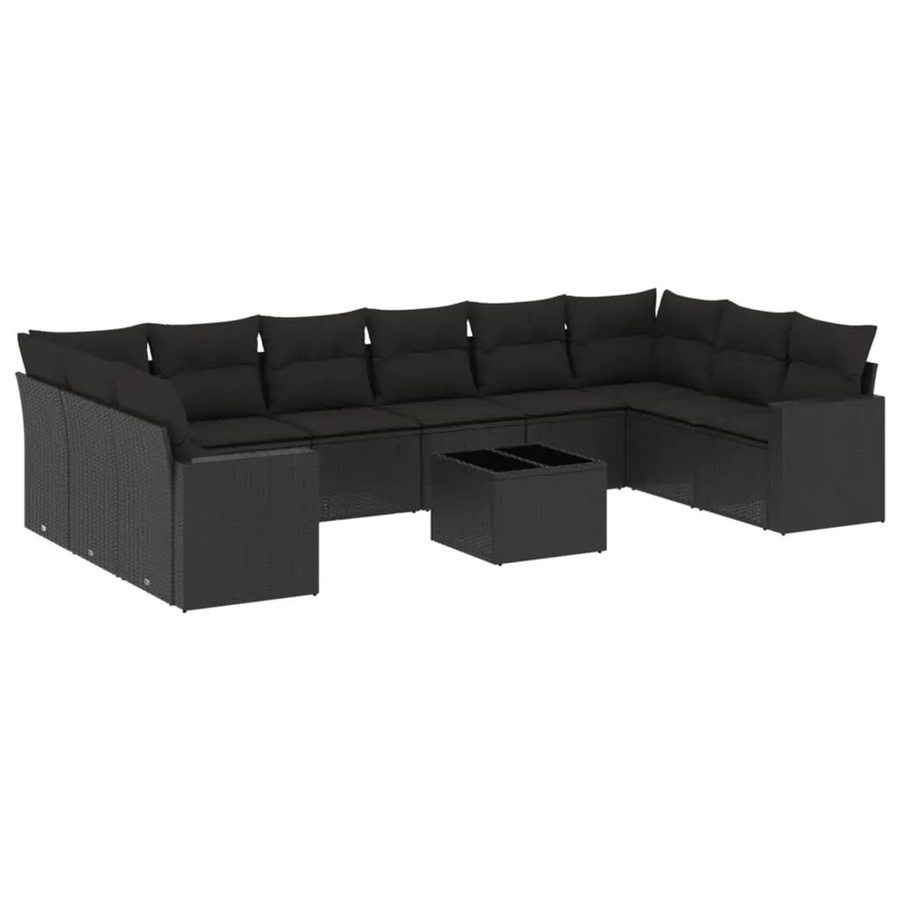 vidaXL 11-tlg. Garten-Sofagarnitur in L-Form aus Polyrattan mit Kissen in Schwarz - Bild 2