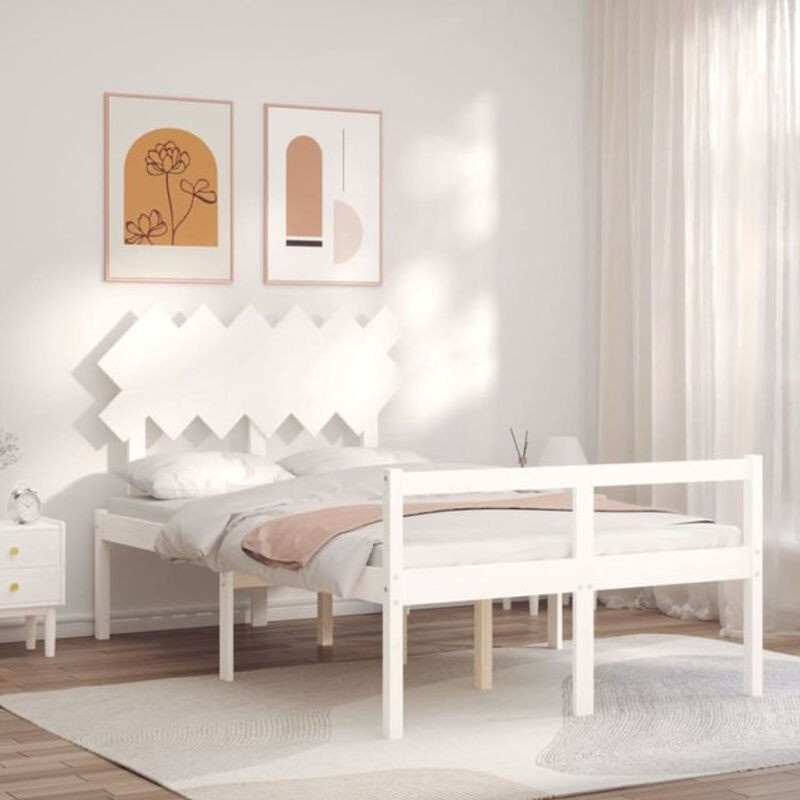 vidaxl Seniorenbett aus Massivholz Kiefer mit Kopfteil Weiß B: 120 cm, T: 190 cm, H: 80,5 cm - Bild 1