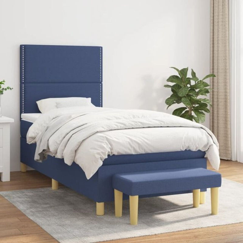 vidaxl Boxspringbett mit Matratze in Blau aus Stoff, B/T/H: 90 x 200 cm - Bild 1