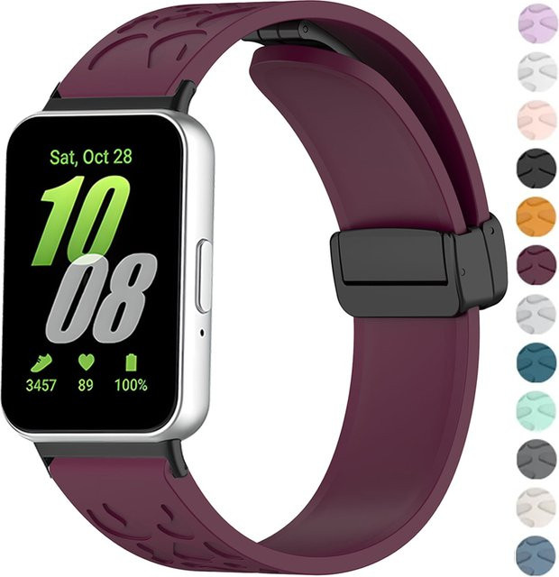 CAOWTAN Silikon-Sportarmband mit magnetischer Faltschließe für Samsung Galaxy Fit3 in Silber und Rot - Bild 1